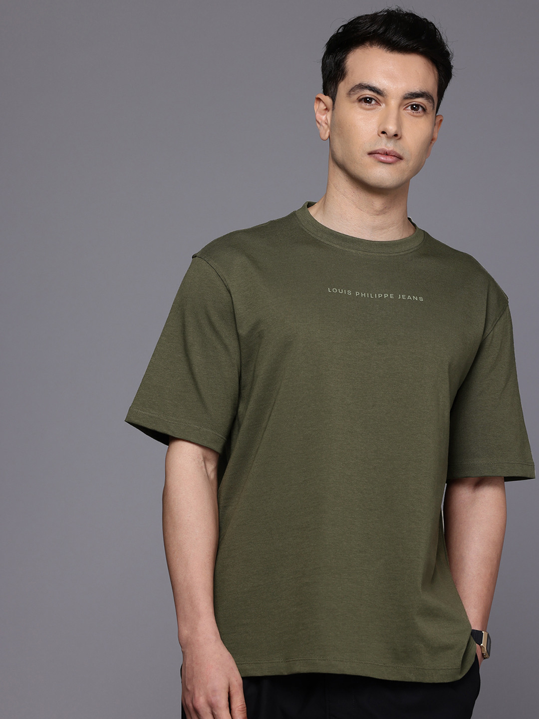 Louis Philippe Jeans Drop-Shoulder Sleeves Pure Cotton Relaxed Fit T-shirt