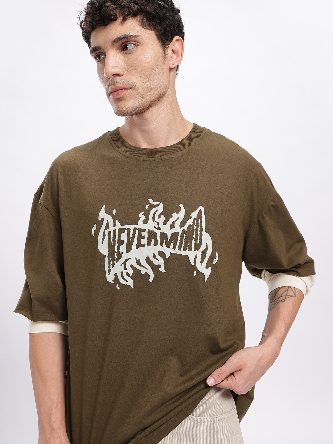 Typography Printed Relaxed Fit T-shirt with Doctor Sleeves
