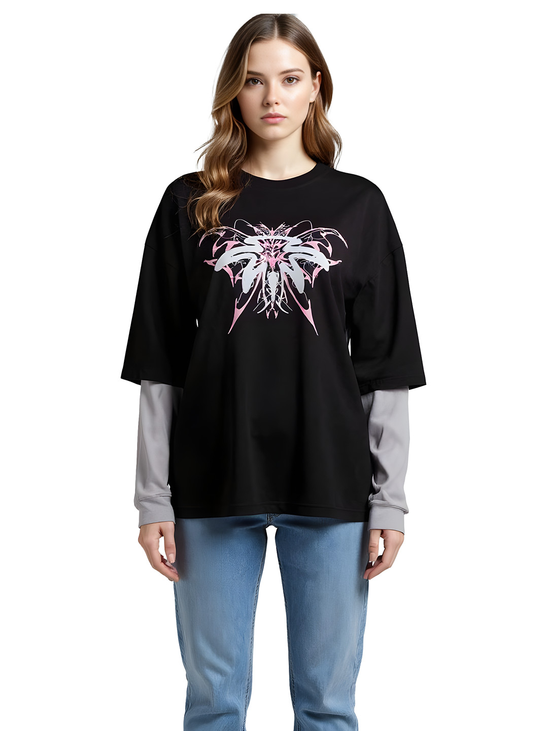 glitchez Printed Round Neck Doctor Sleeves Relaxed Fit T-shirt