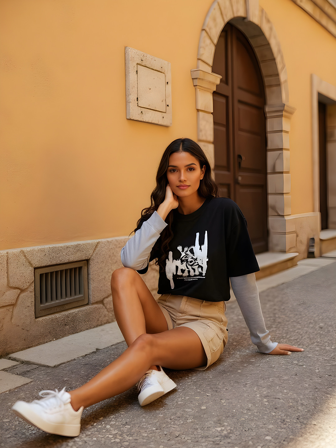 glitchez Printed Round Neck Doctor Sleeves Relaxed Fit T-shirt