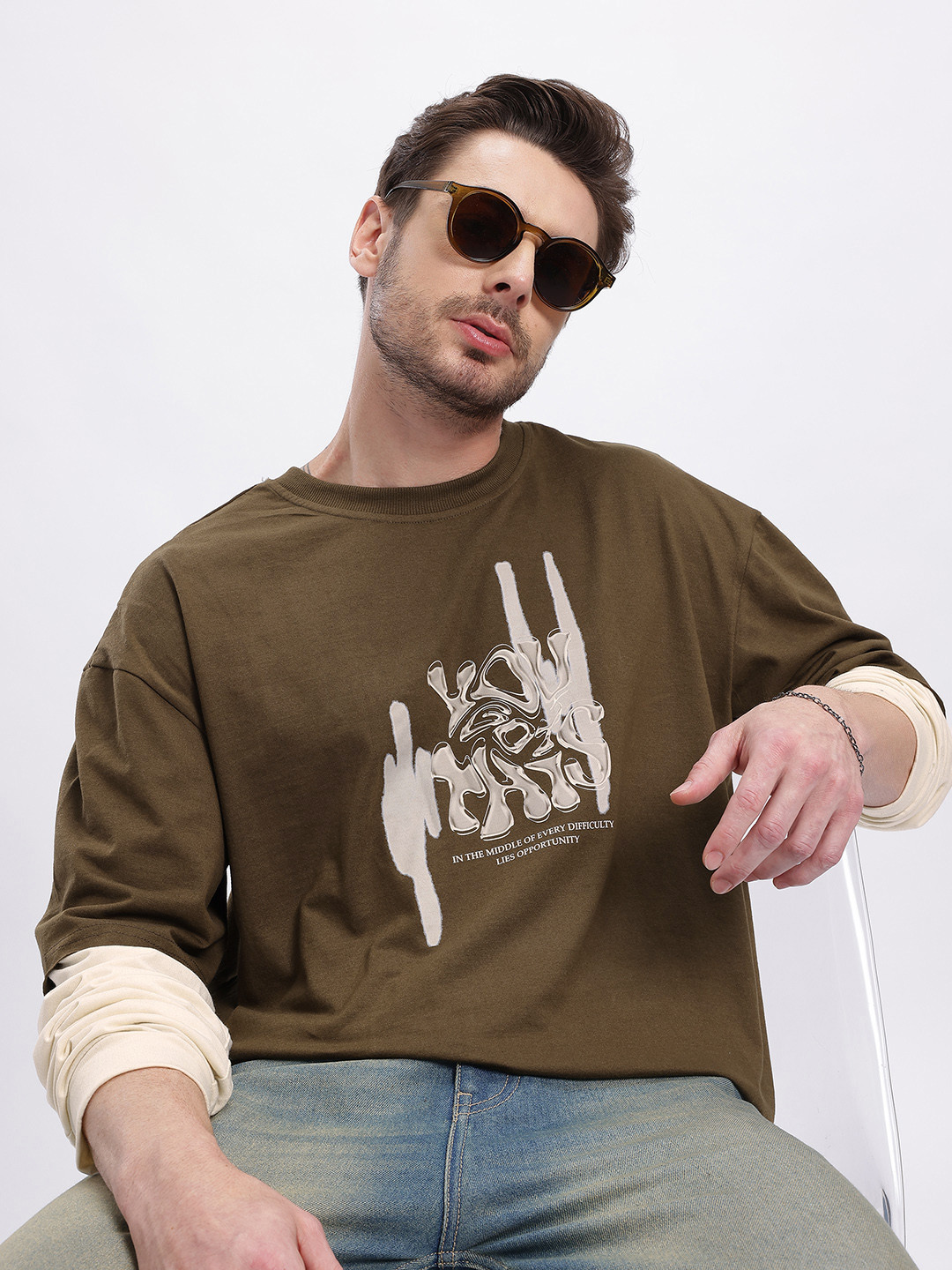 glitchez Men Doctor Sleeves Graphic Printed Relaxed Fit T-shirt