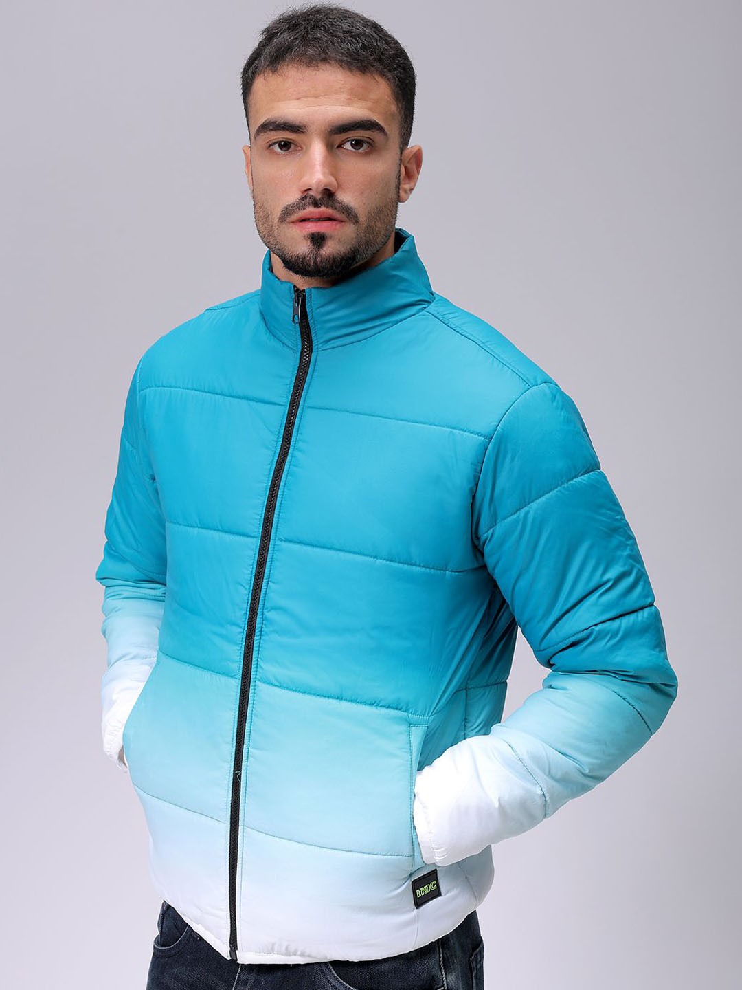 The Indian Garage Co Men Mock Collar Ombre Solid Casual Puffer Jacket
