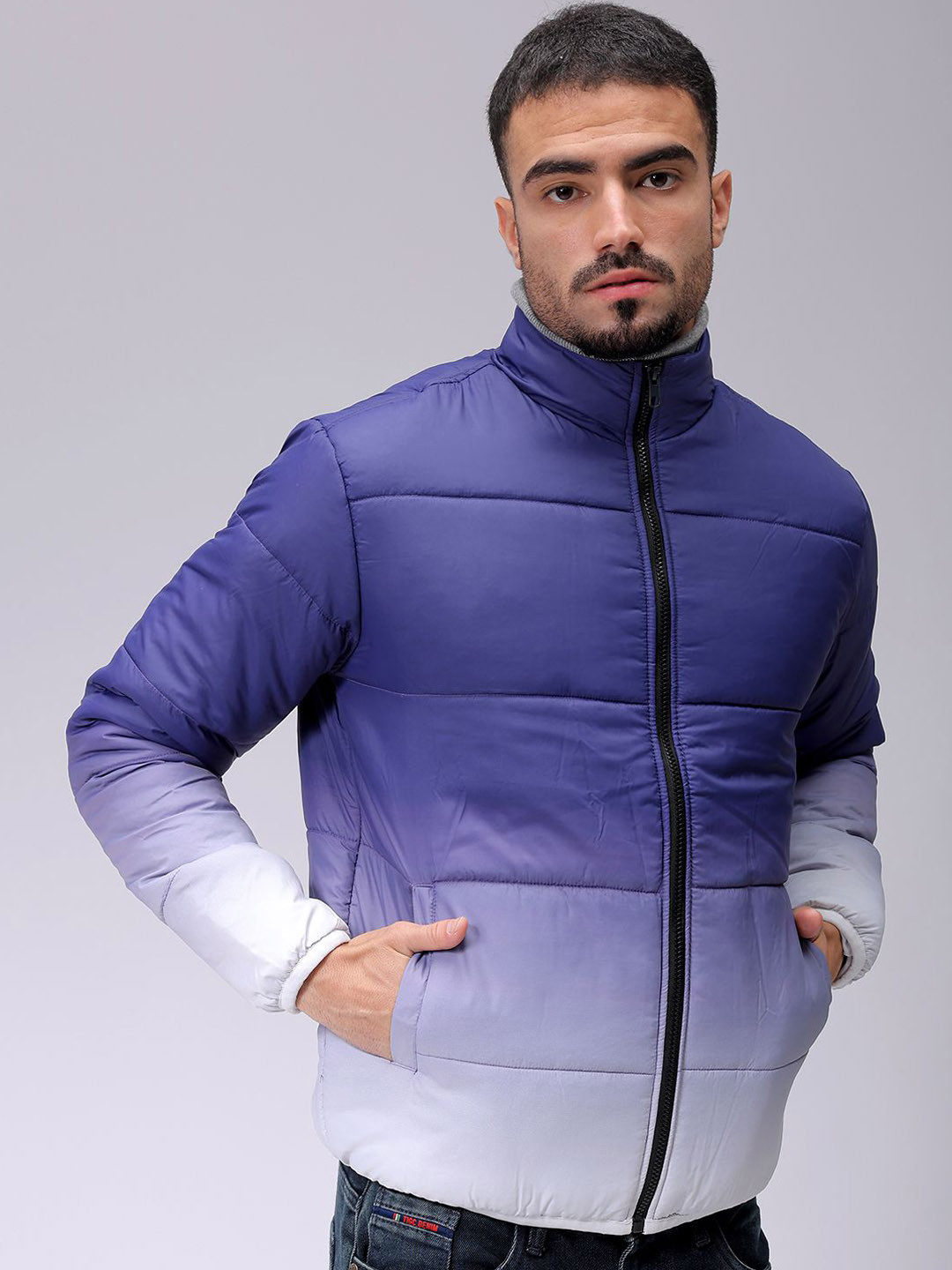 The Indian Garage Co Men Mock Collar Ombre Solid Casual Puffer Jacket