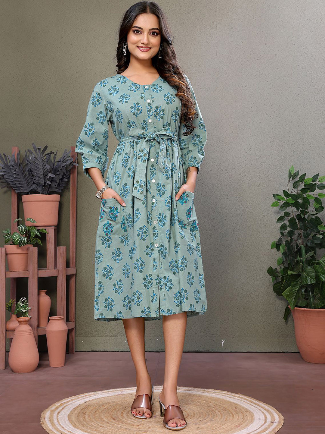 Rangita Fit and Flare Embroidered Cotton Two Pockets Ethnic Dresses