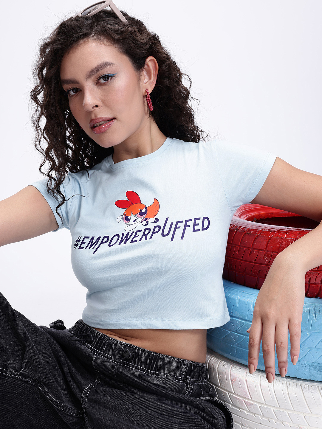 Kook N Keech Powerpuff Girls Graphic Printed Crop T-shirt