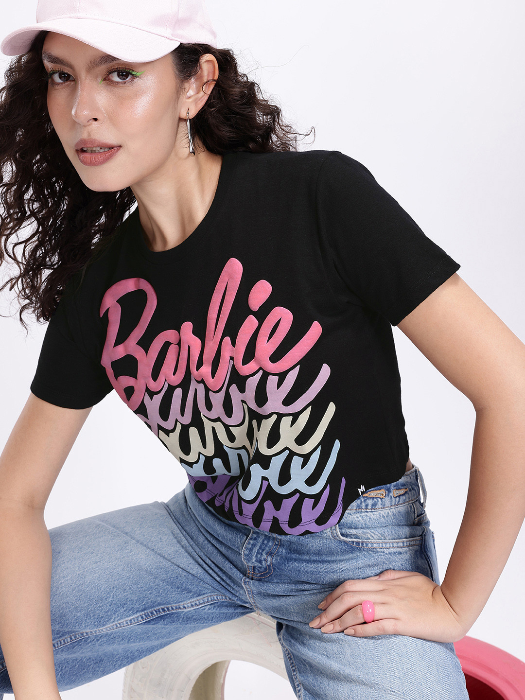 Kook N Keech Barbie Typography Printed Crop Top