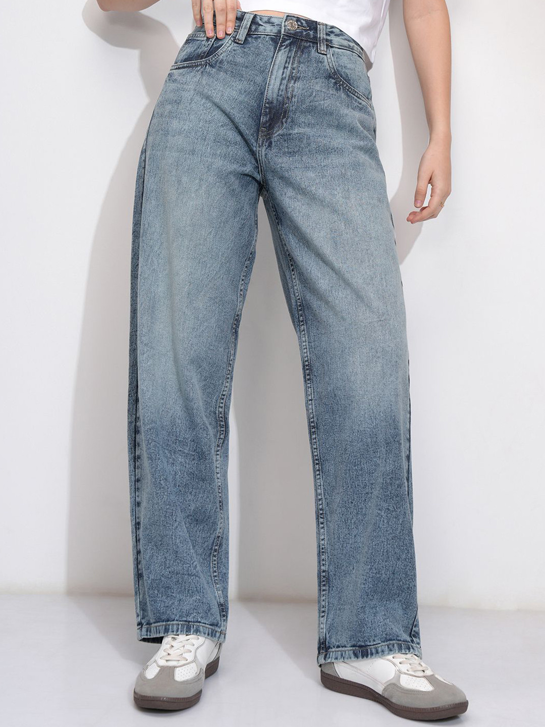 Tokyo Talkies Women Mid Blue Mid Rise Ballon Wide Leg Jeans