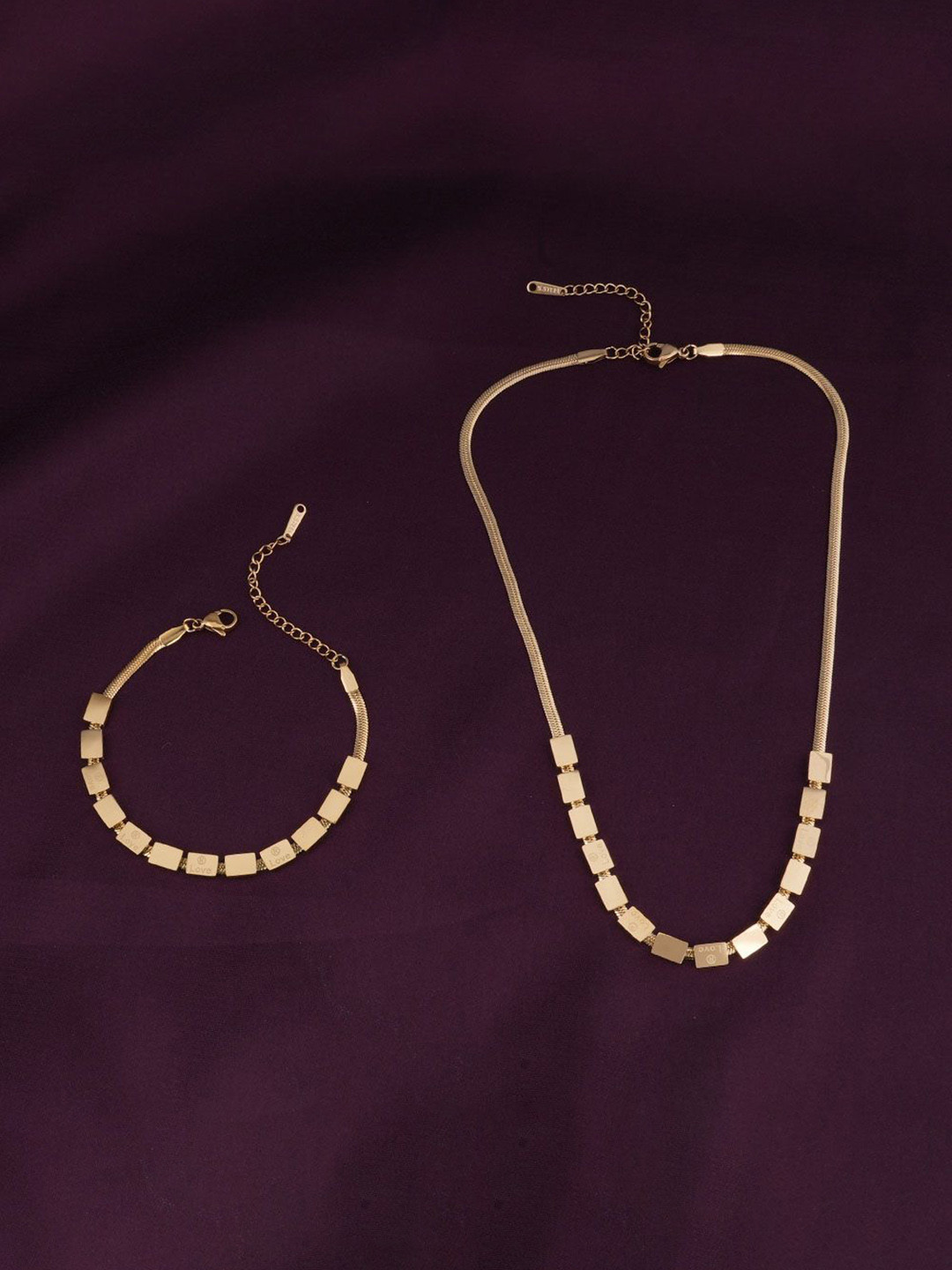 PALMONAS Stainless Steel Grandeur Necklace & Bracelet Jewellery Set For Womens