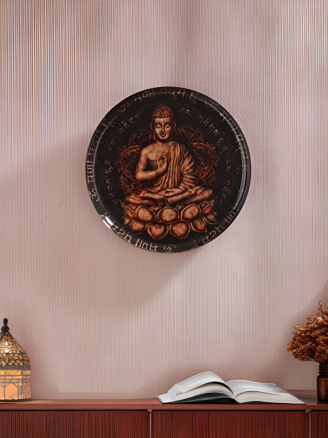 Homspurts Serene Buddha Wall Plate Metal Glossy Hanging Hall Wall Plates-11In