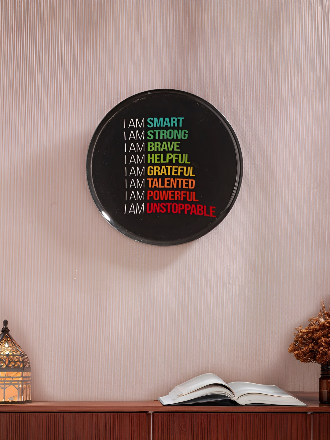 Homspurts Affirmation Bliss Metal Crafted Ceramics Glossy Hanging Hall Wall Plates-10In