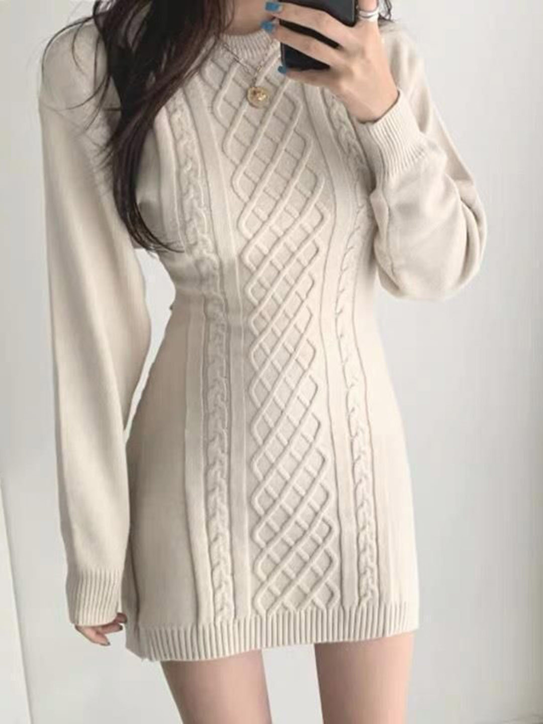 Miss Mosa By Akanksha  Women Beige Daisy Statement Winter Dress