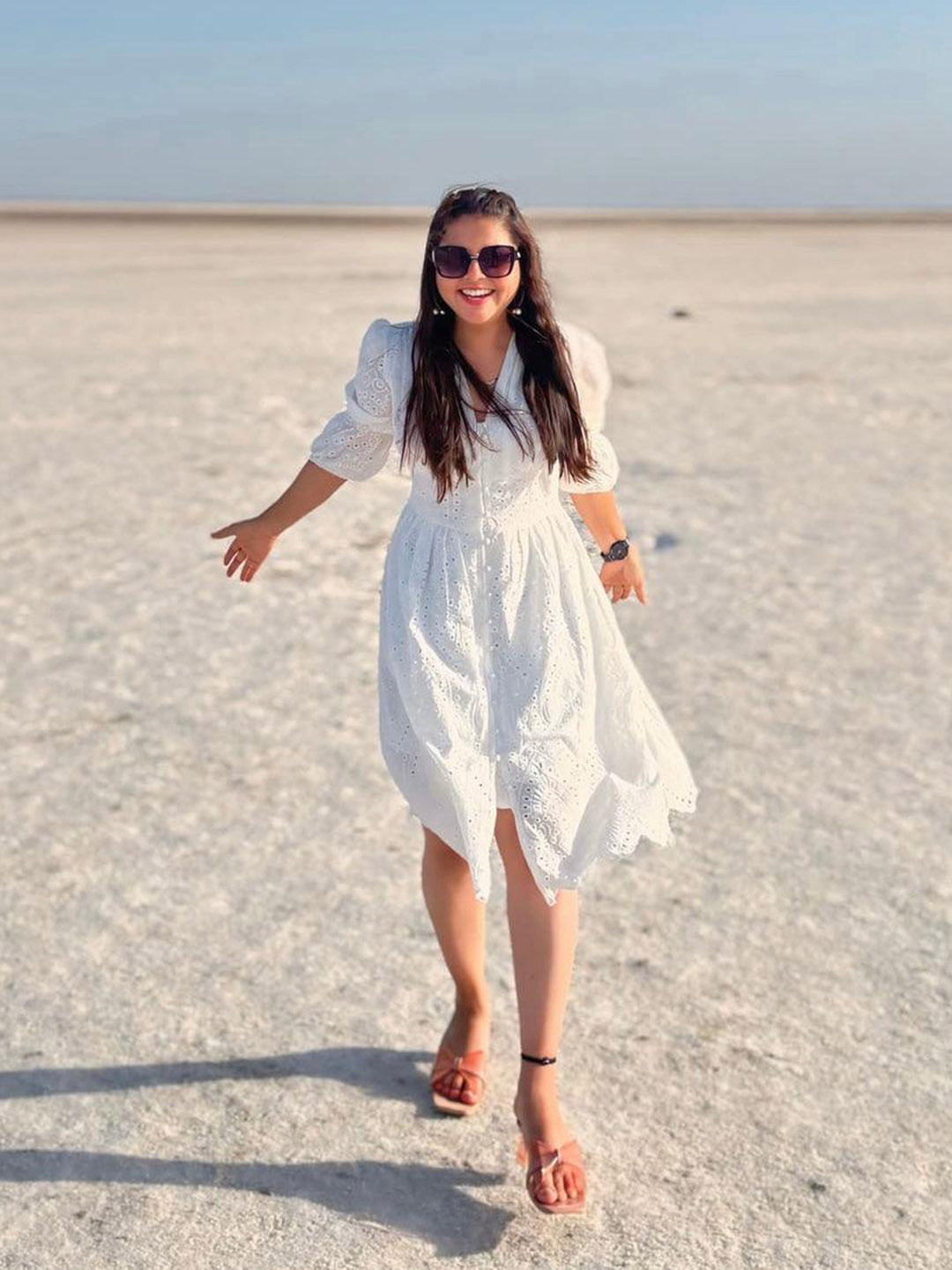 Miss Mosa By Akanksha  Women White Luna Summer Cotton Eyelet Dress