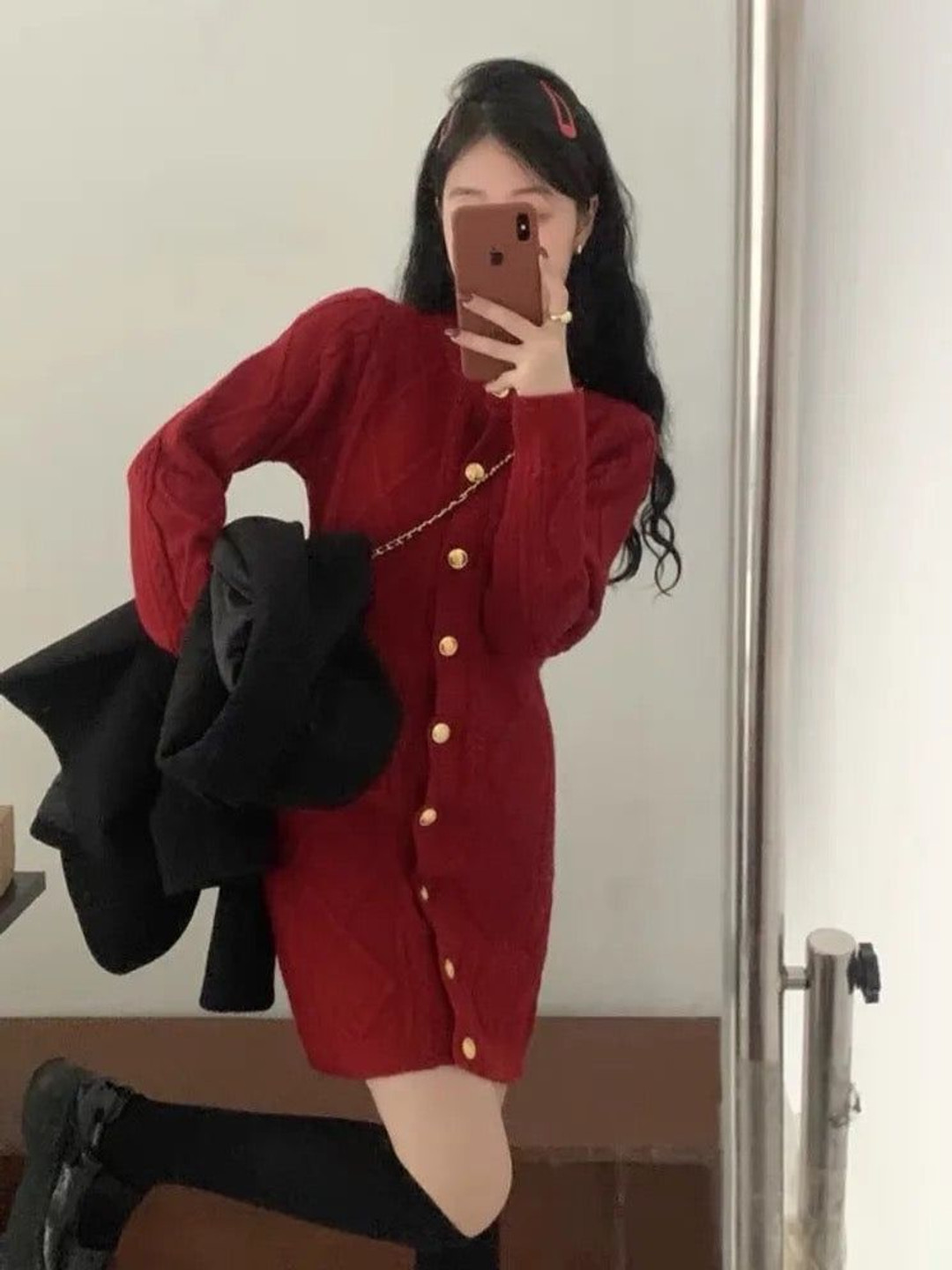 Miss Mosa By Akanksha  Women Red Leah Premium Woolen Knitted Short Dress