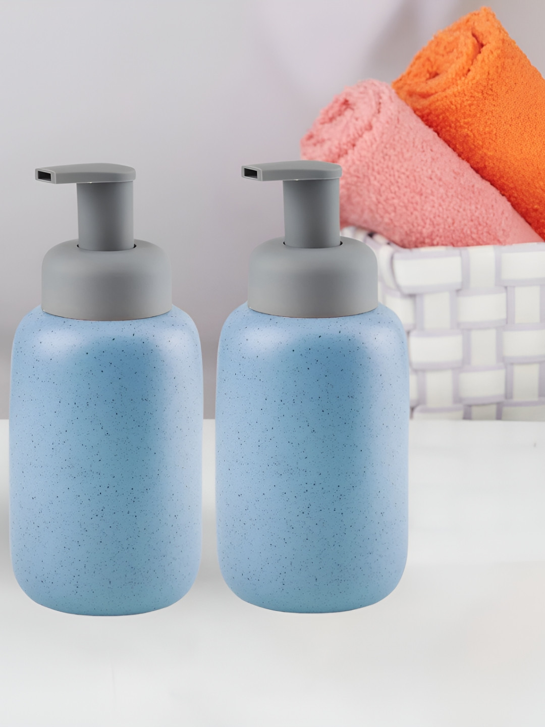 Kookee Blue & Grey 2 Pieces Textured Contemporary Ceramic Soap Dispensers
