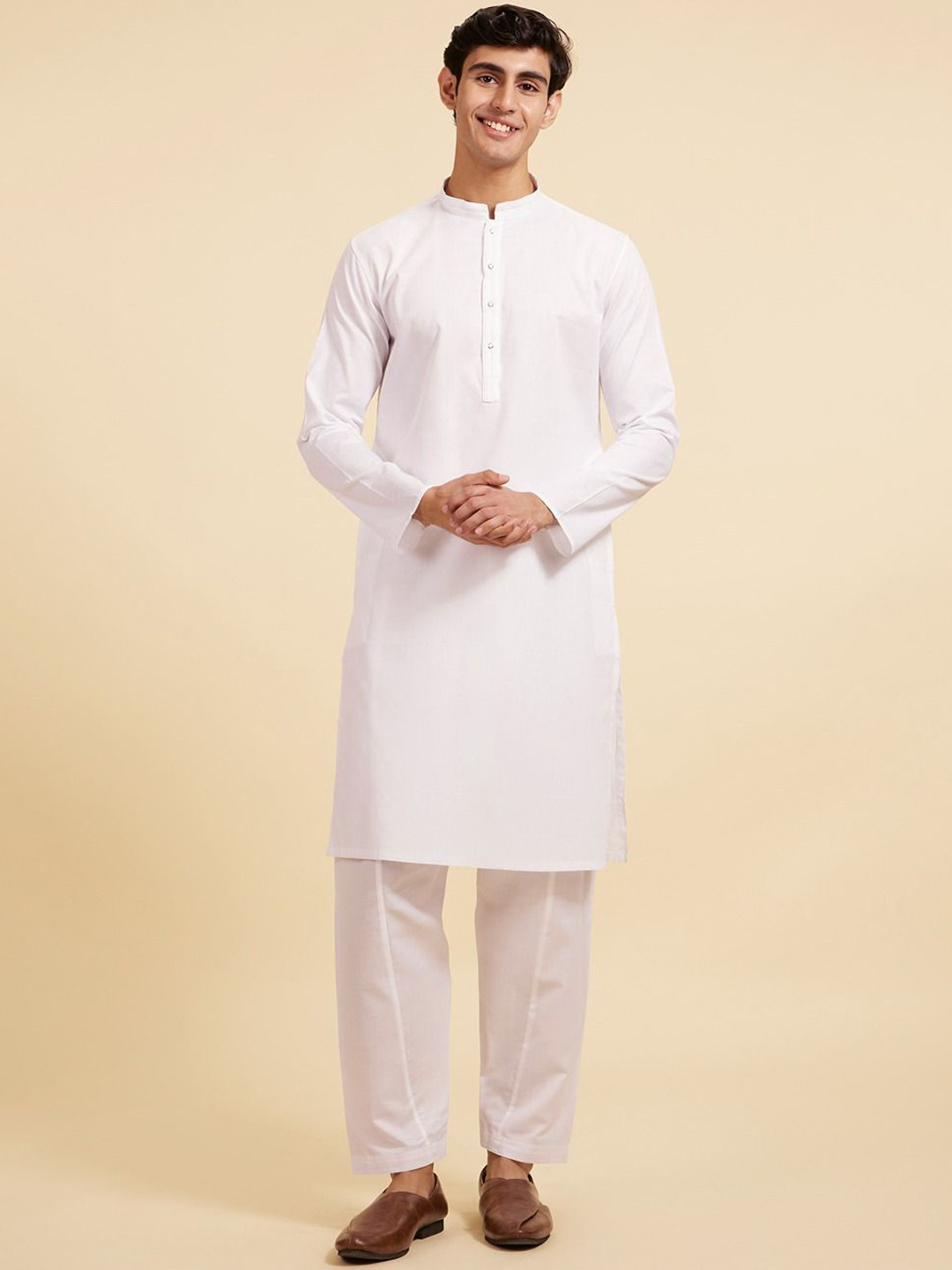 Diwas by Manyavar Cotton Mandarin Collar Straight Kurta