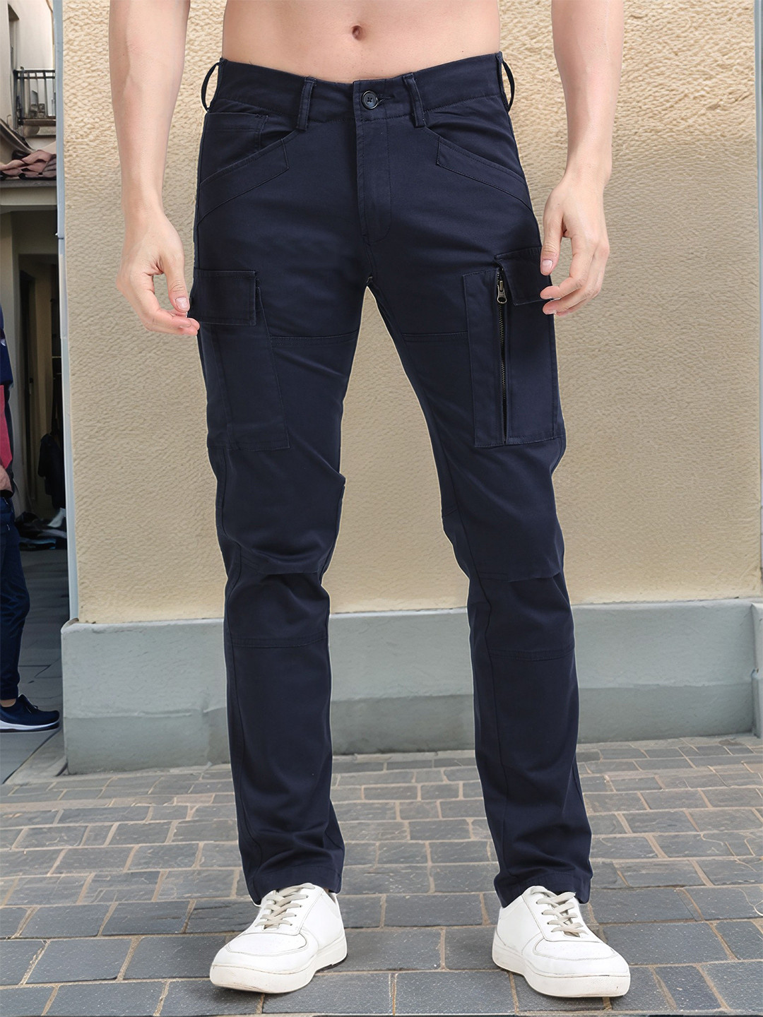 NEVER NEUD Men Relaxed Heavy Utility Regular Fit Cargos Trousers