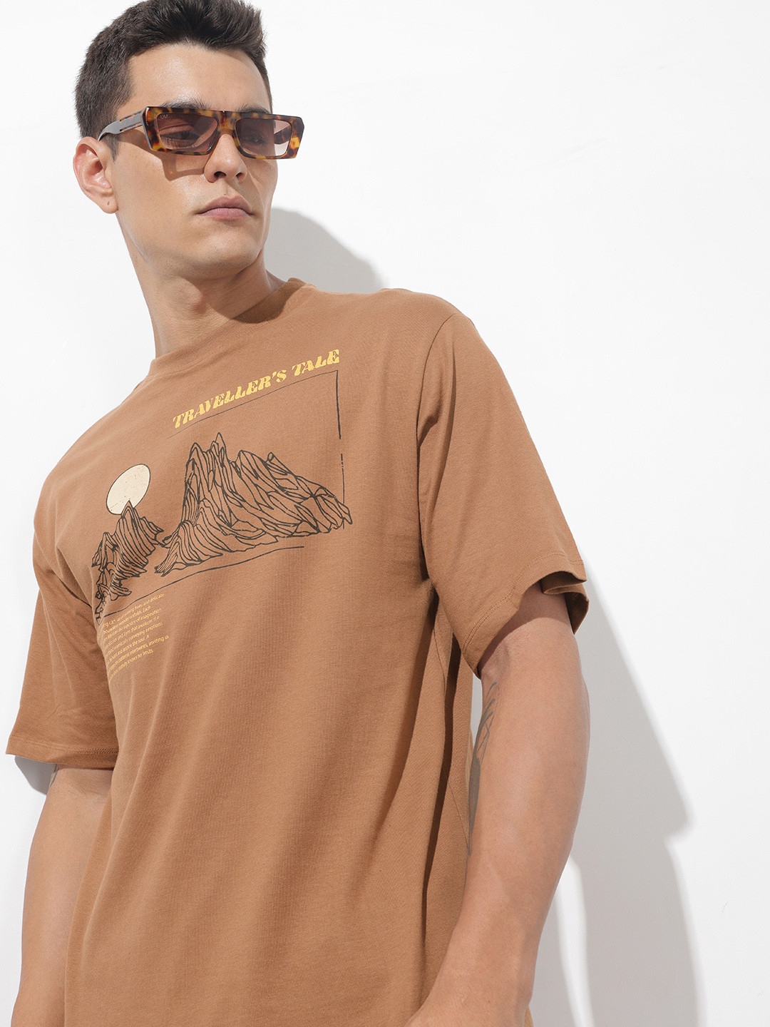 The Roadster Life Co. Graphic Printed Drop-Shoulder Sleeves Pure Cotton Relaxed T-shirt