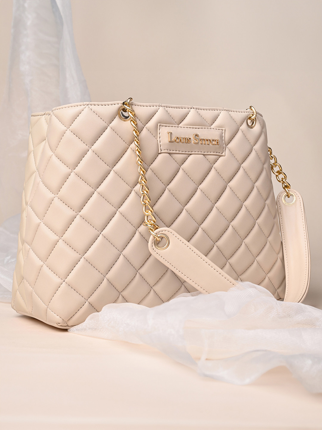 LOUIS STITCH Women Beige Satchel Handbags