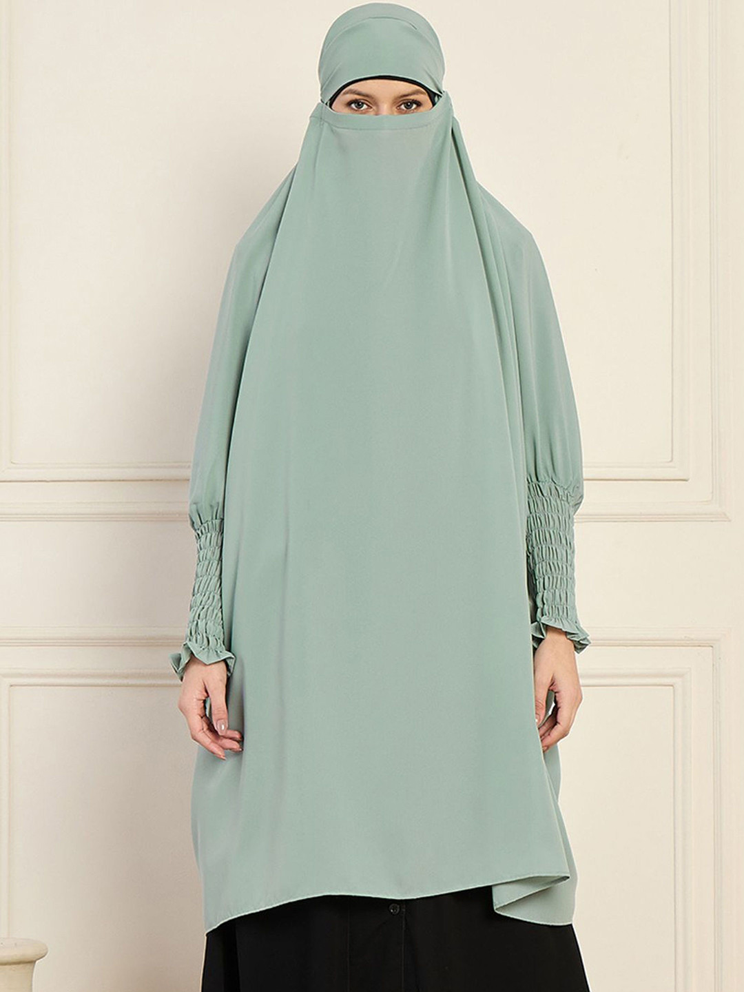 NABIA Round Neck Solid Khimar With Adjustable Mouth Piece Burqa