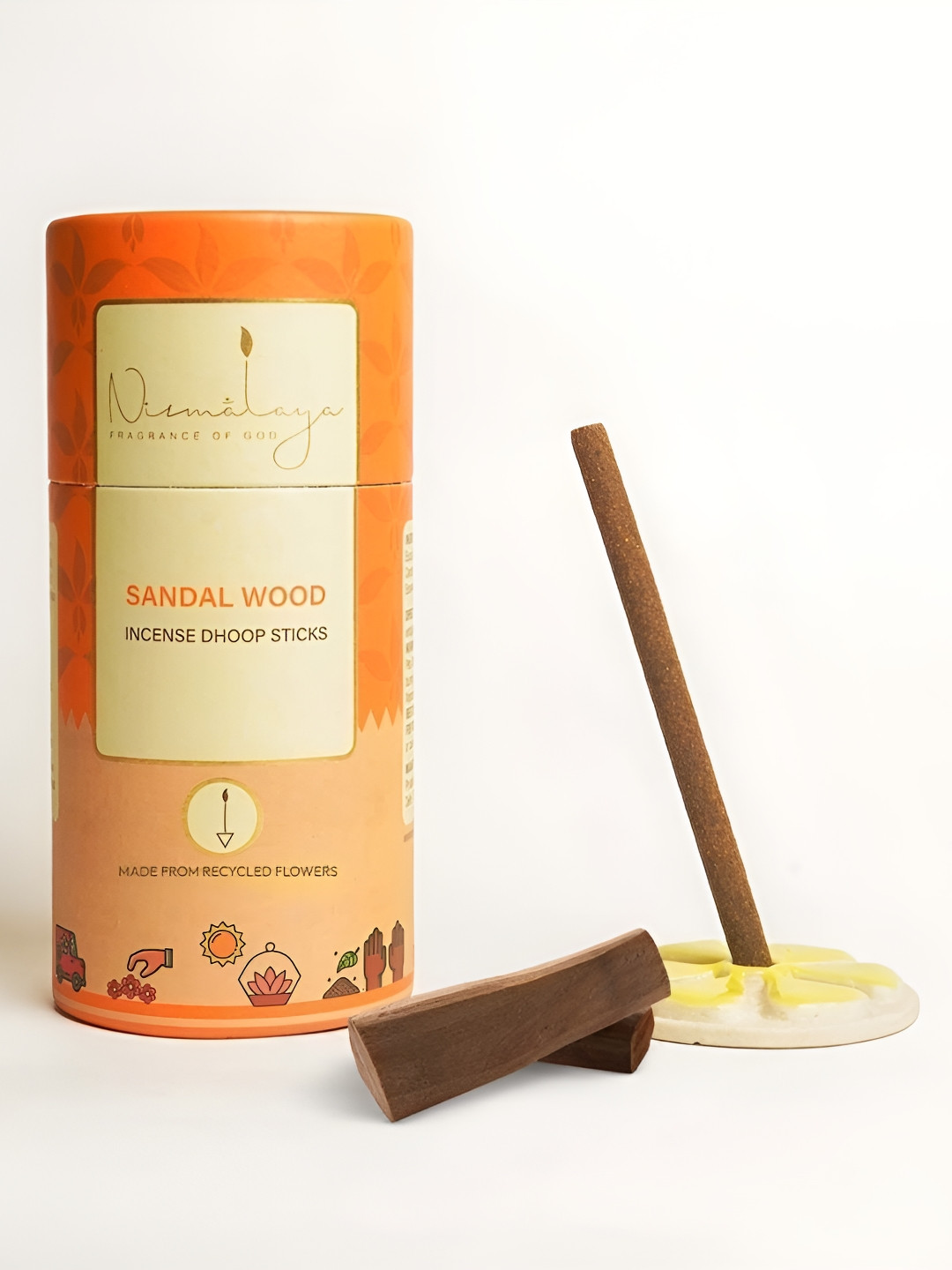 Nirmalaya 40 Pieces Brown & Beige Organic Sandalwood Dhoop Sticks With Holder For Pooja