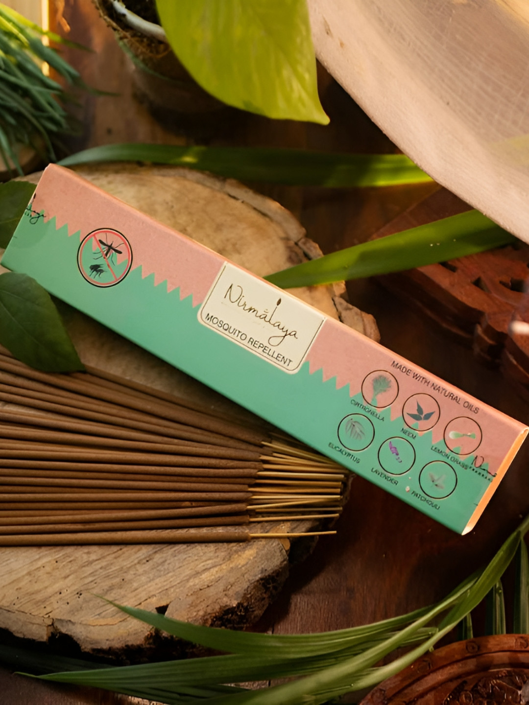 Nirmalaya 40 Pieces Brown & Green Mosquito Repellent Incense Sticks