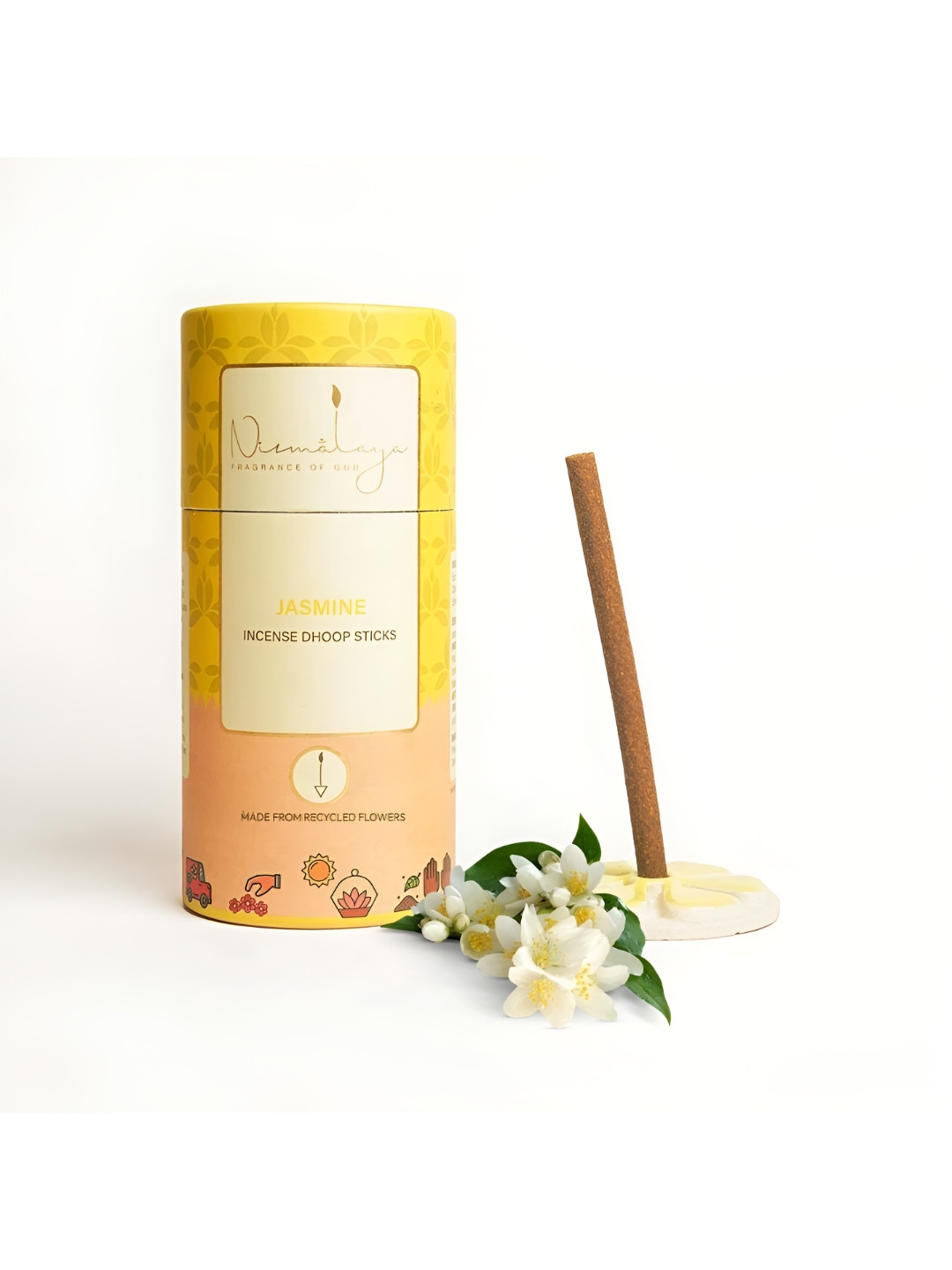 Nirmalaya 40 Pieces Brown & Yellow 100% Organic Jasmine Dhoop Sticks With Holder For Pooja