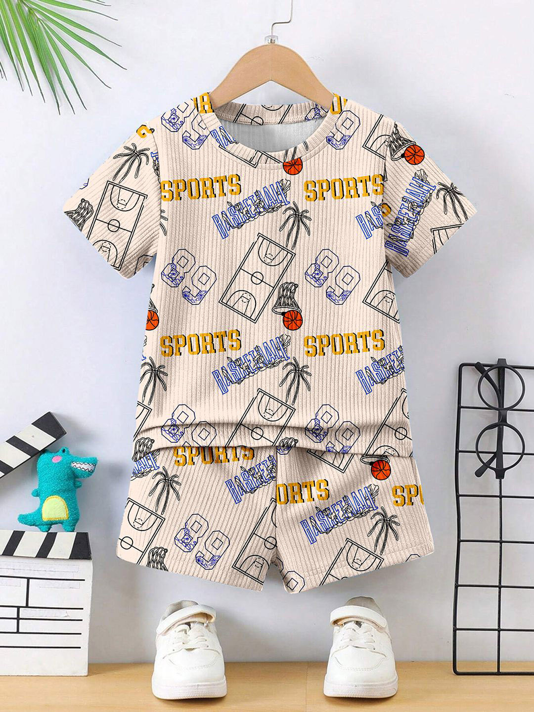 OMPAX Kids Ribbed Printed Co-ord Set