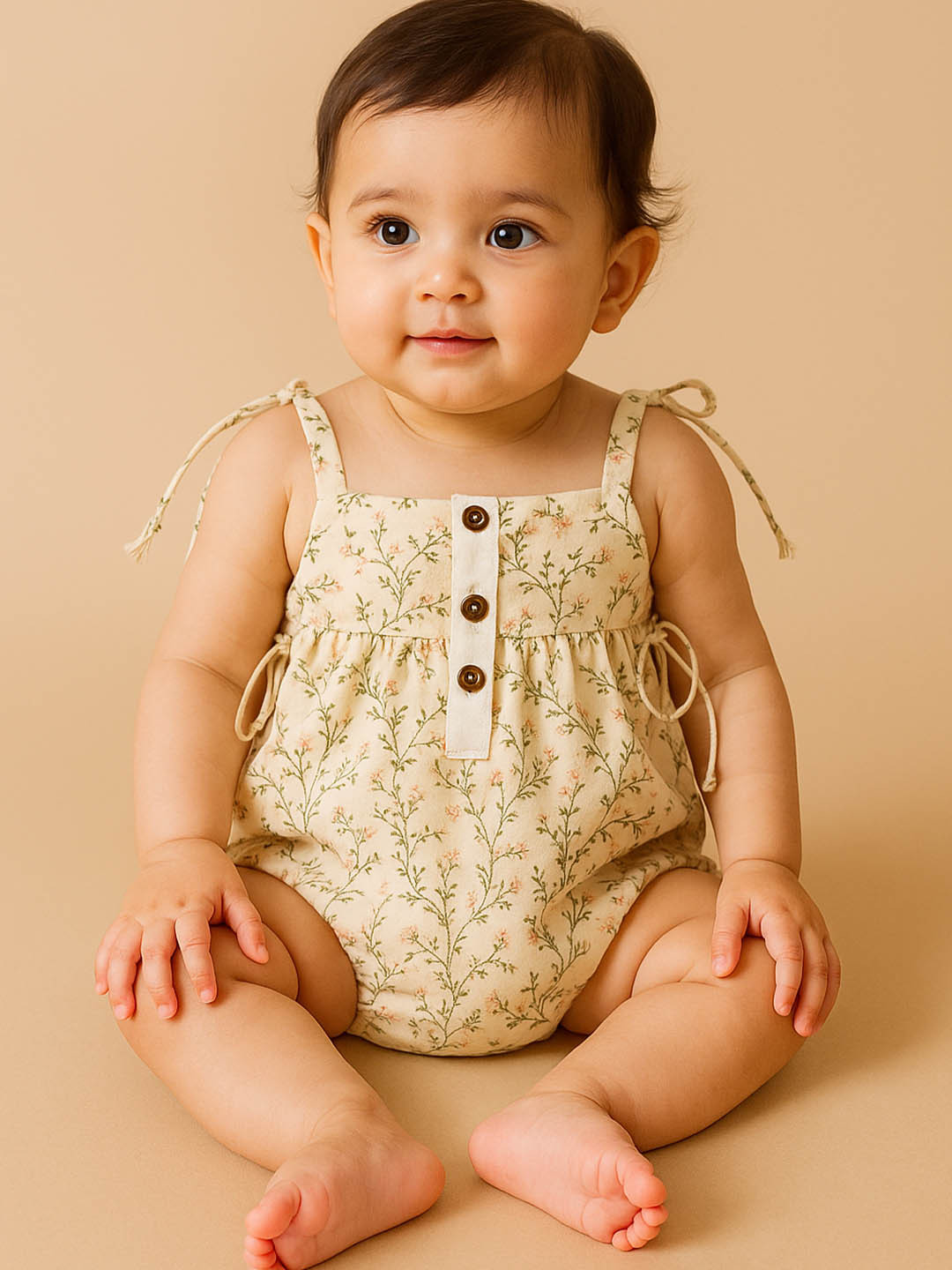 EARTHY TWEENS Girls Floral Print Cotton Romper
