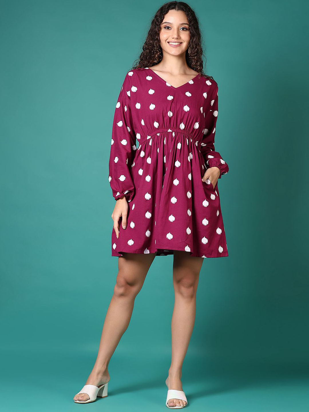 V-Mart Women Printed Cotton Flex V-Neck Fit & Flare Ethnic Dress