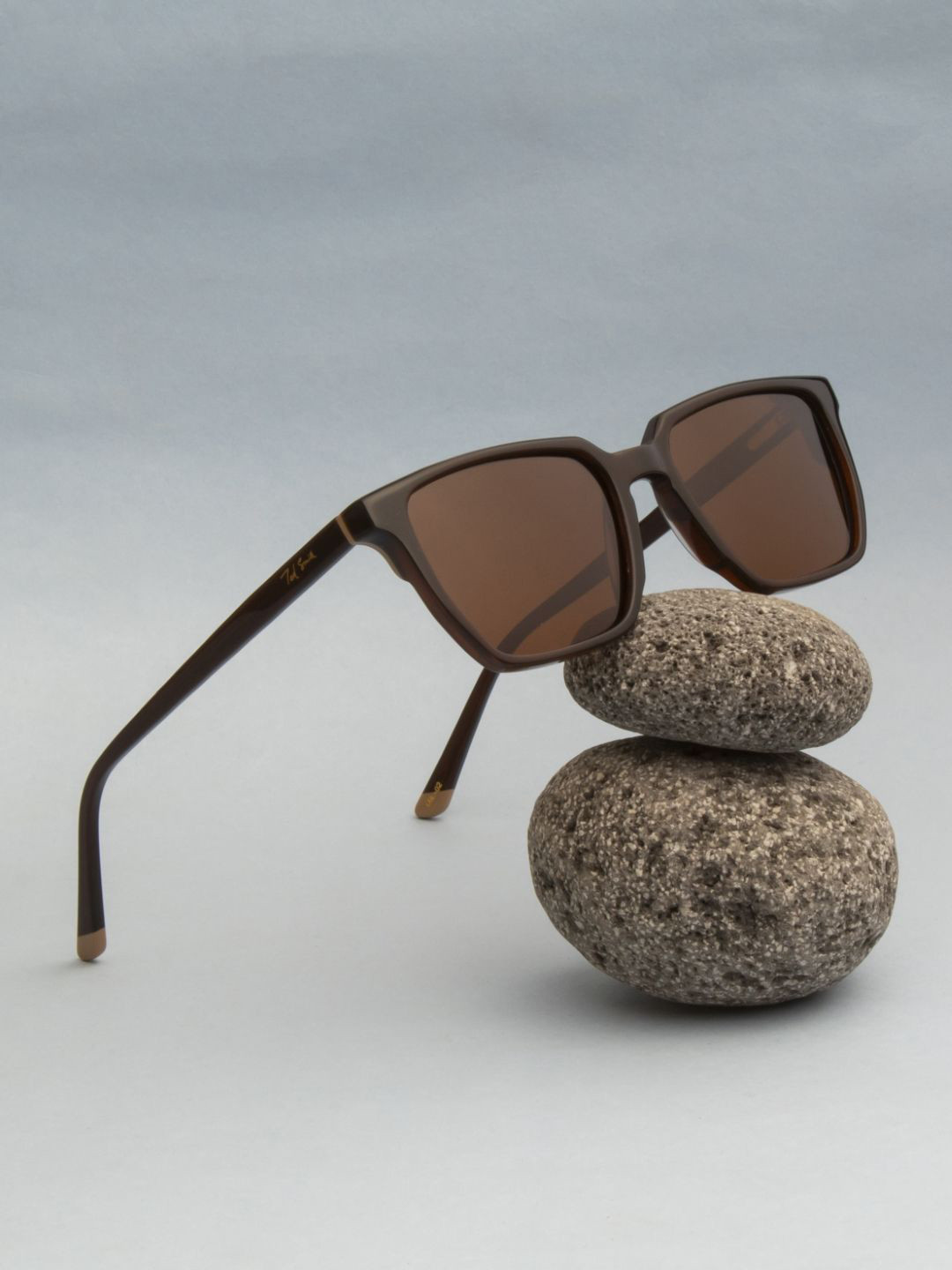 Ted Smith Unisex Black-Brown Square Polarised Lens Acetate Sunglasses