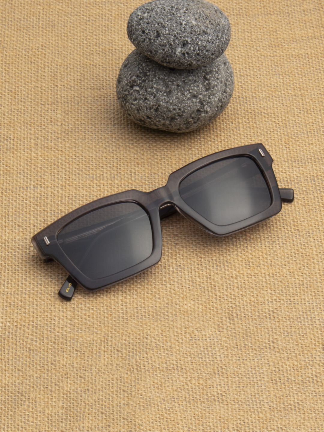 Ted Smith Unisex Black Square Luxury Acetate Sunglasses with Polarised Lens