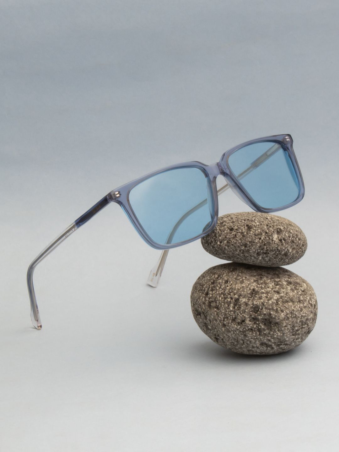 Ted Smith Unisex Blue Square Iconic Acetate Sunglasses with Polarised Lens