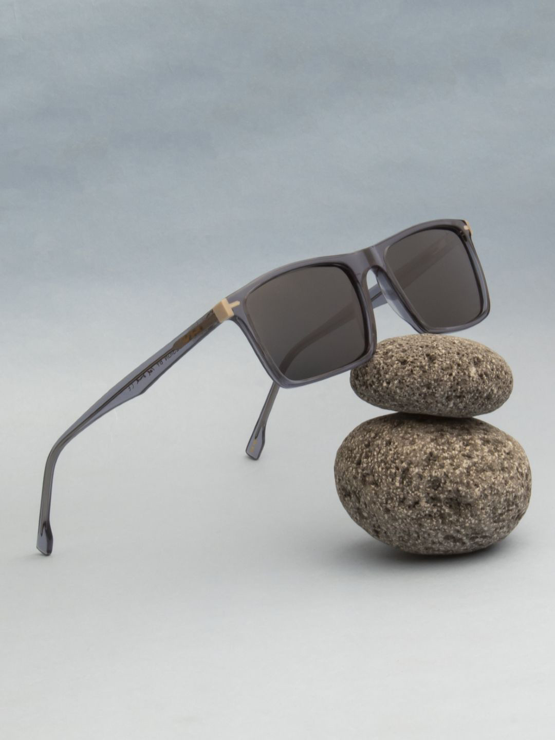 Ted Smith Unisex Black Square Iconic Acetate Sunglasses with Polarised Lens