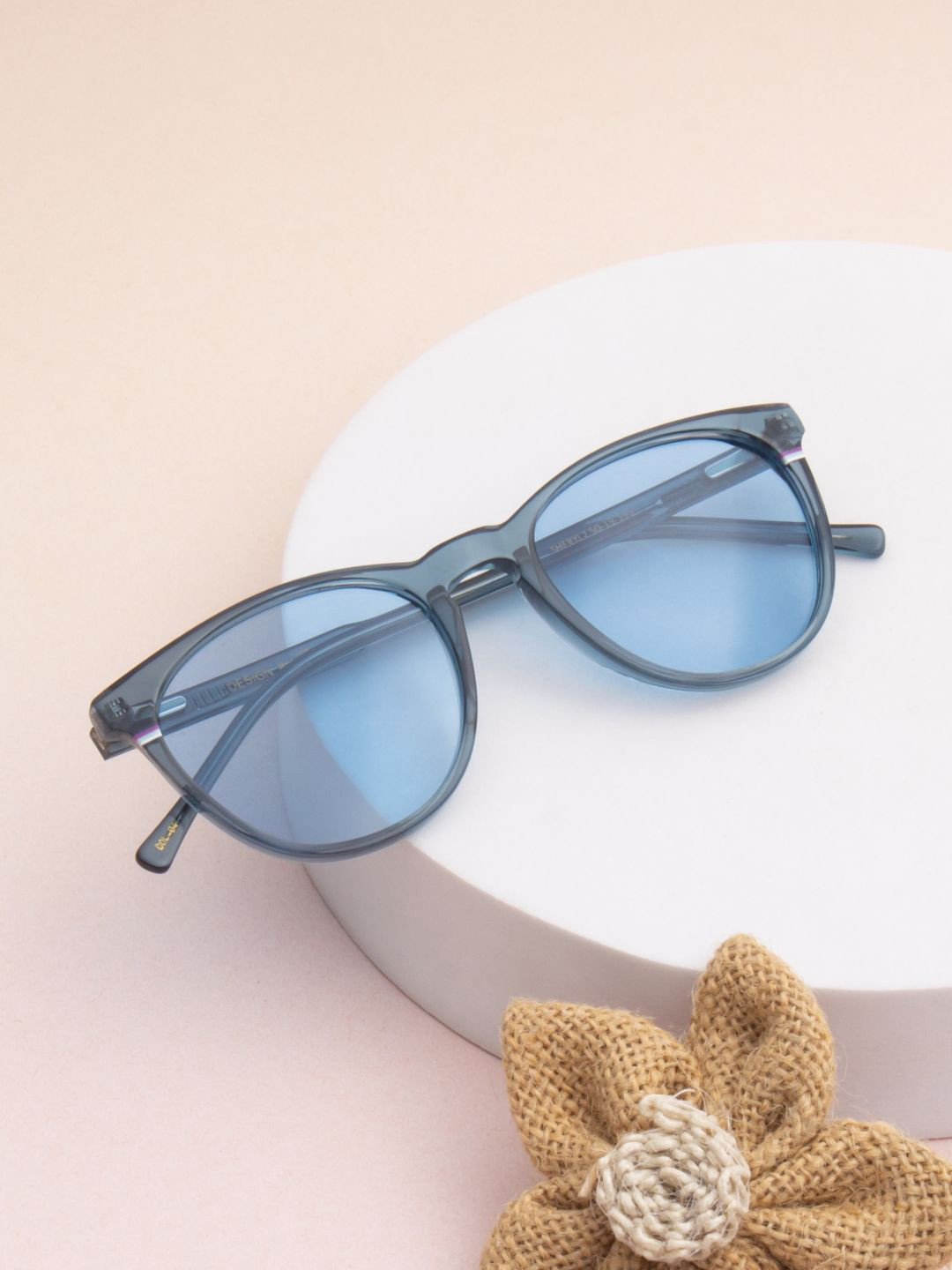 Ted Smith Unisex Blue Round Iconic Acetate Sunglasses with Polarised Lens
