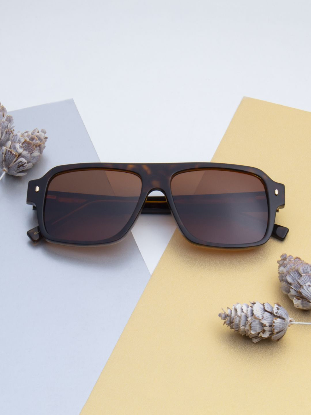 Ted Smith Unisex Brown Aviator Iconic Acetate Sunglasses with Polarised Lens