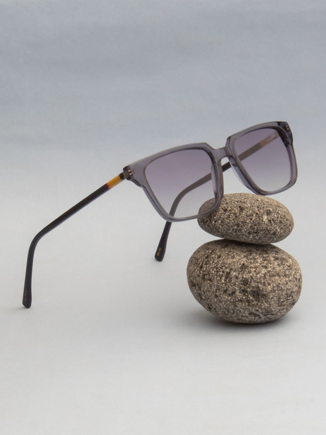 Ted Smith Unisex Grey Square Iconic Acetate Sunglasses with Polarised Lens