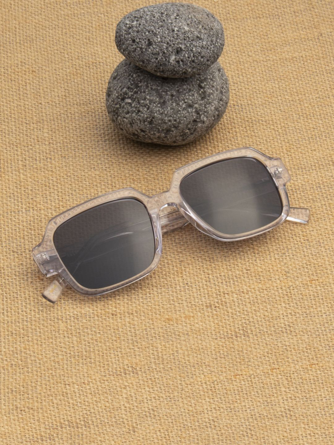 Ted Smith Unisex Black Square Iconic Acetate Sunglasses with Polarised Lens