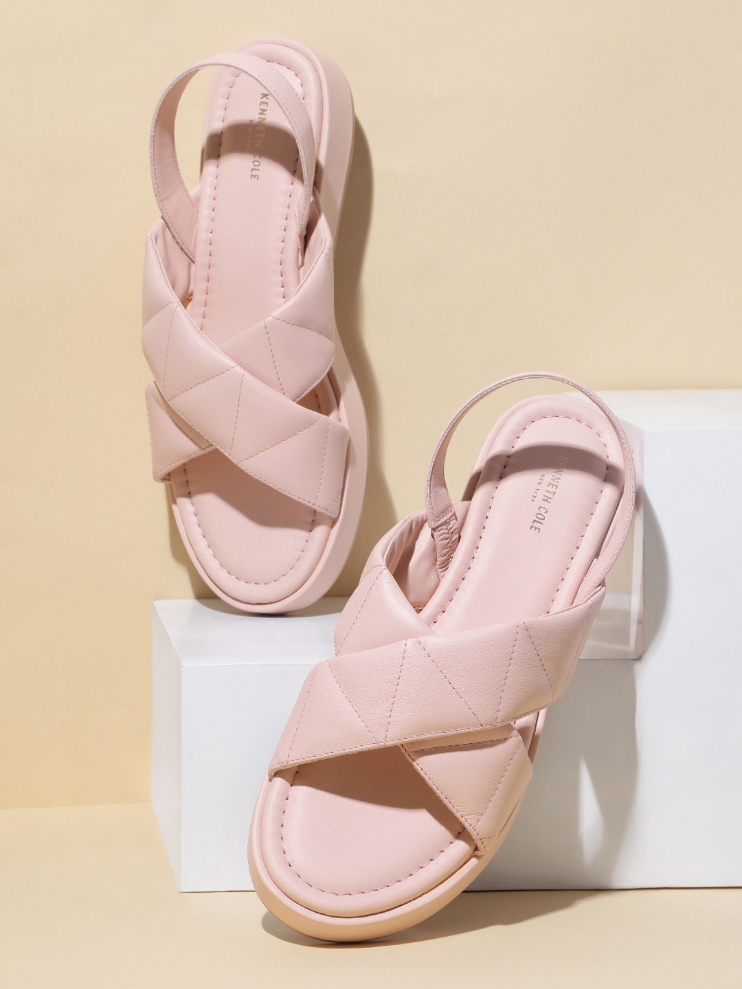 Kenneth Cole Women Quilted Textured Leather Criss-Cross Flats