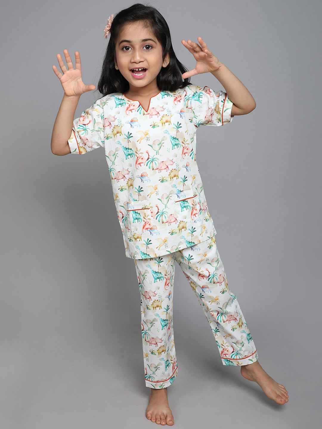 Little Clothings Unisex Kids The Jurassic Park Printed Organic Cotton Top With Pyjamas