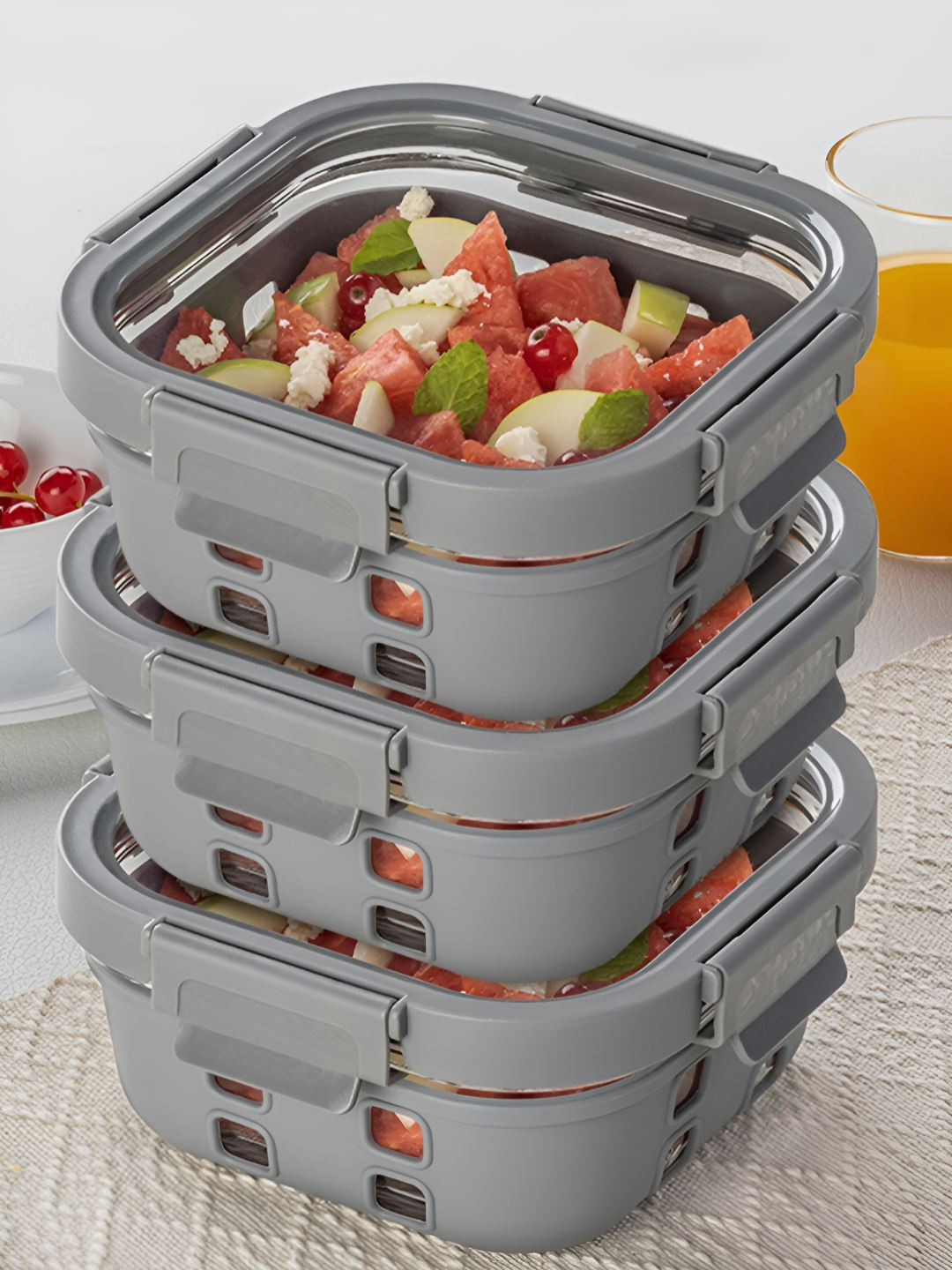 Borosil Klip N Store Plus Transparent Borosilicate Glass Air Tight 3 Piece Clip-On Canister-800ml