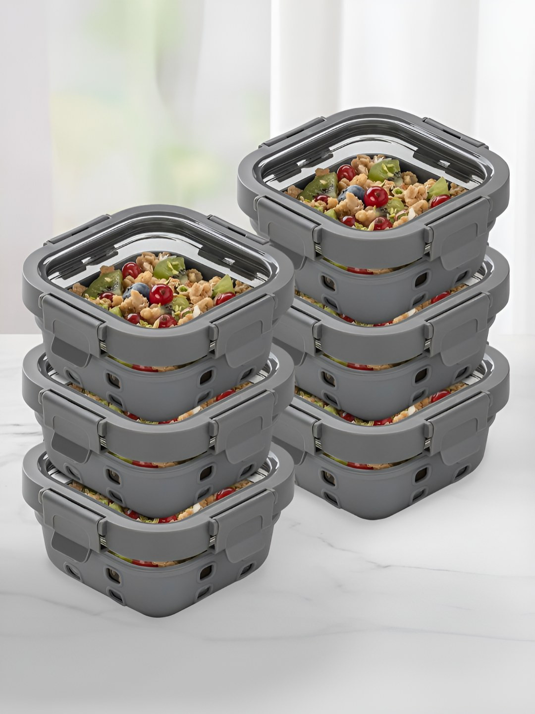 Borosil Klip N Store Plus Transparent Borosilicate Glass Air Tight 6 Piece Clip-On Fridge Container-800ml