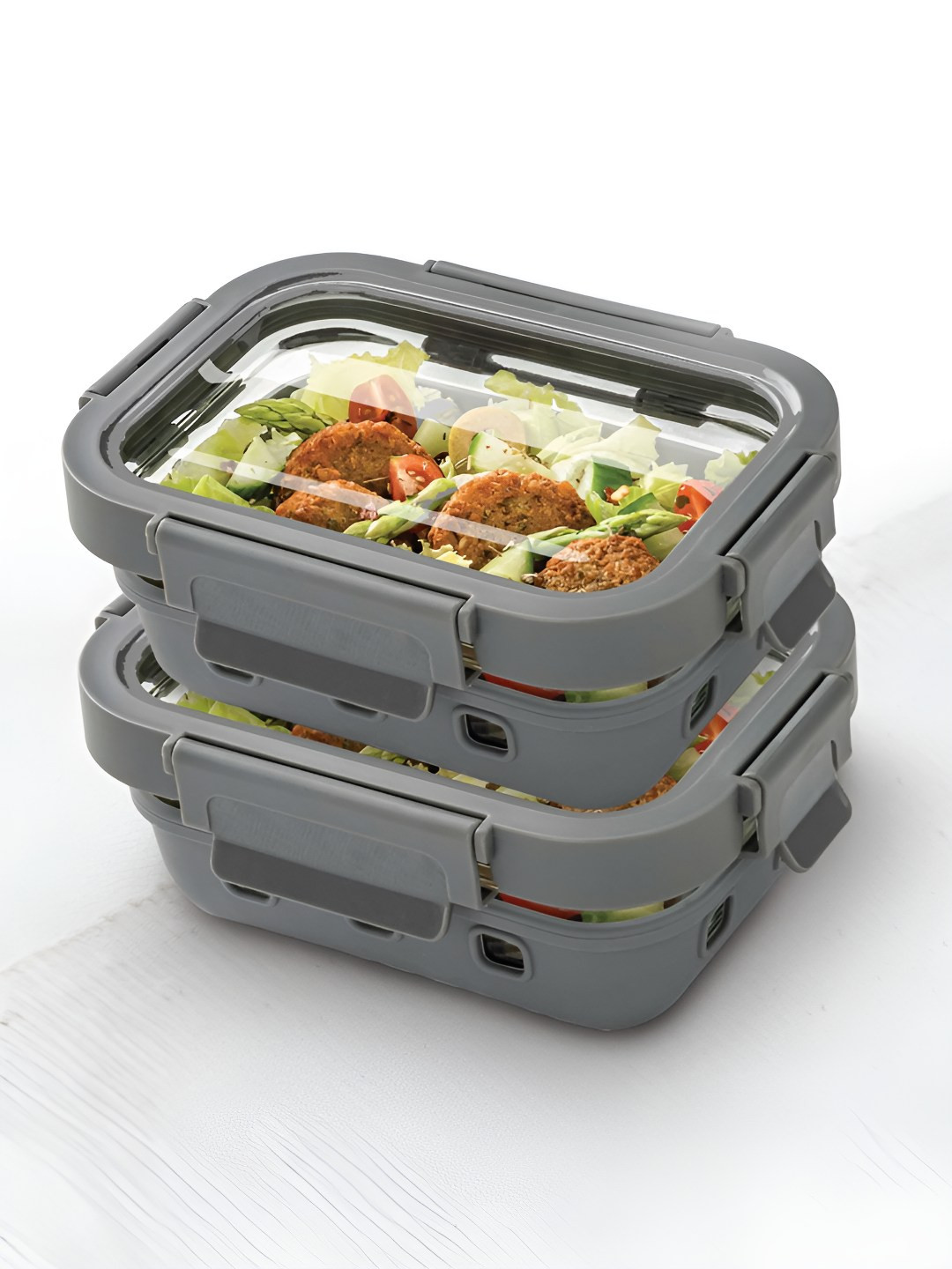 BOROSIL Klip N Store Transparent 2 Pieces Rectangle Glass Container With Airtight Lid