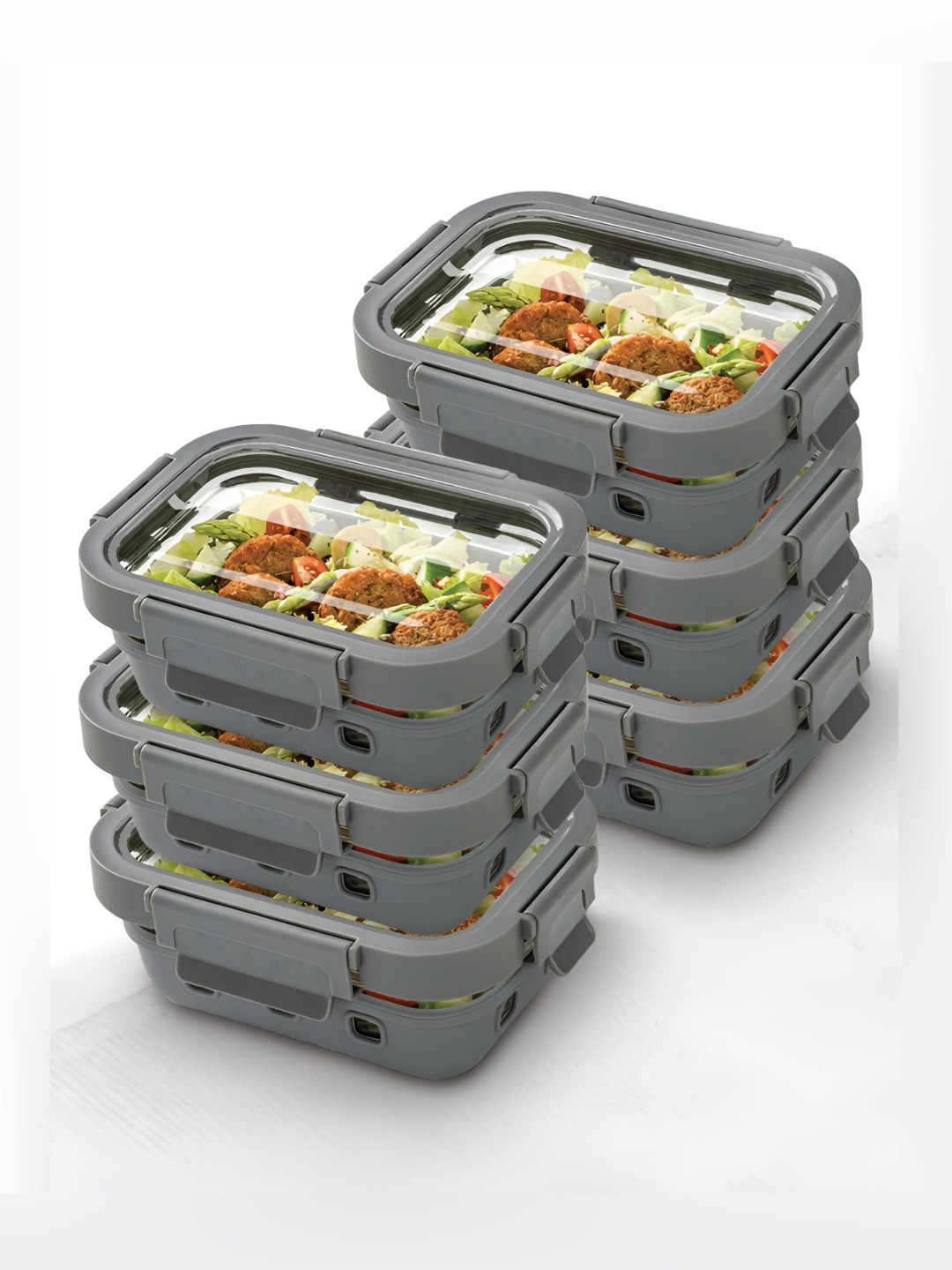 BOROSIL Klip N Store Transparent 6 Pieces Rectangular Glass Container With Airtight Lid