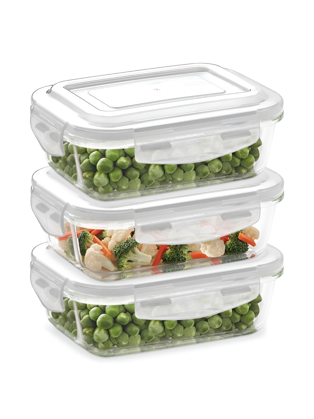 BOROSIL Klip N Store Transparent 3 Pieces Rectangular Glass Container With Airtight Lid