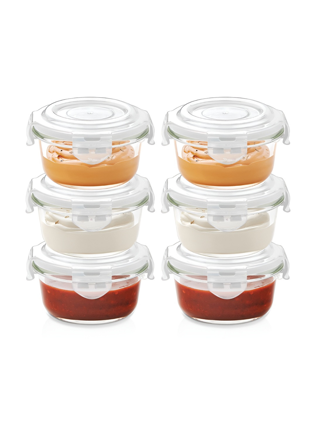 Borosil Klip N Store Transparent Borosilicate Glass Air Tight 6 Piece Clip-On Fridge Container-240ml