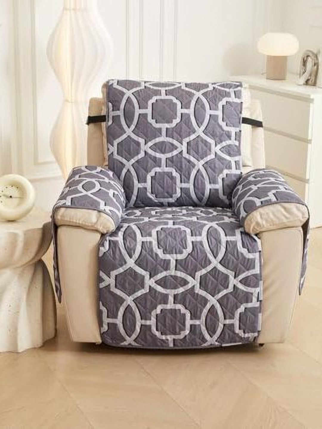 HOUSE OF QUIRK Grey & White Printed Recliner Water-Repellent & Waterproof Sofa Mat