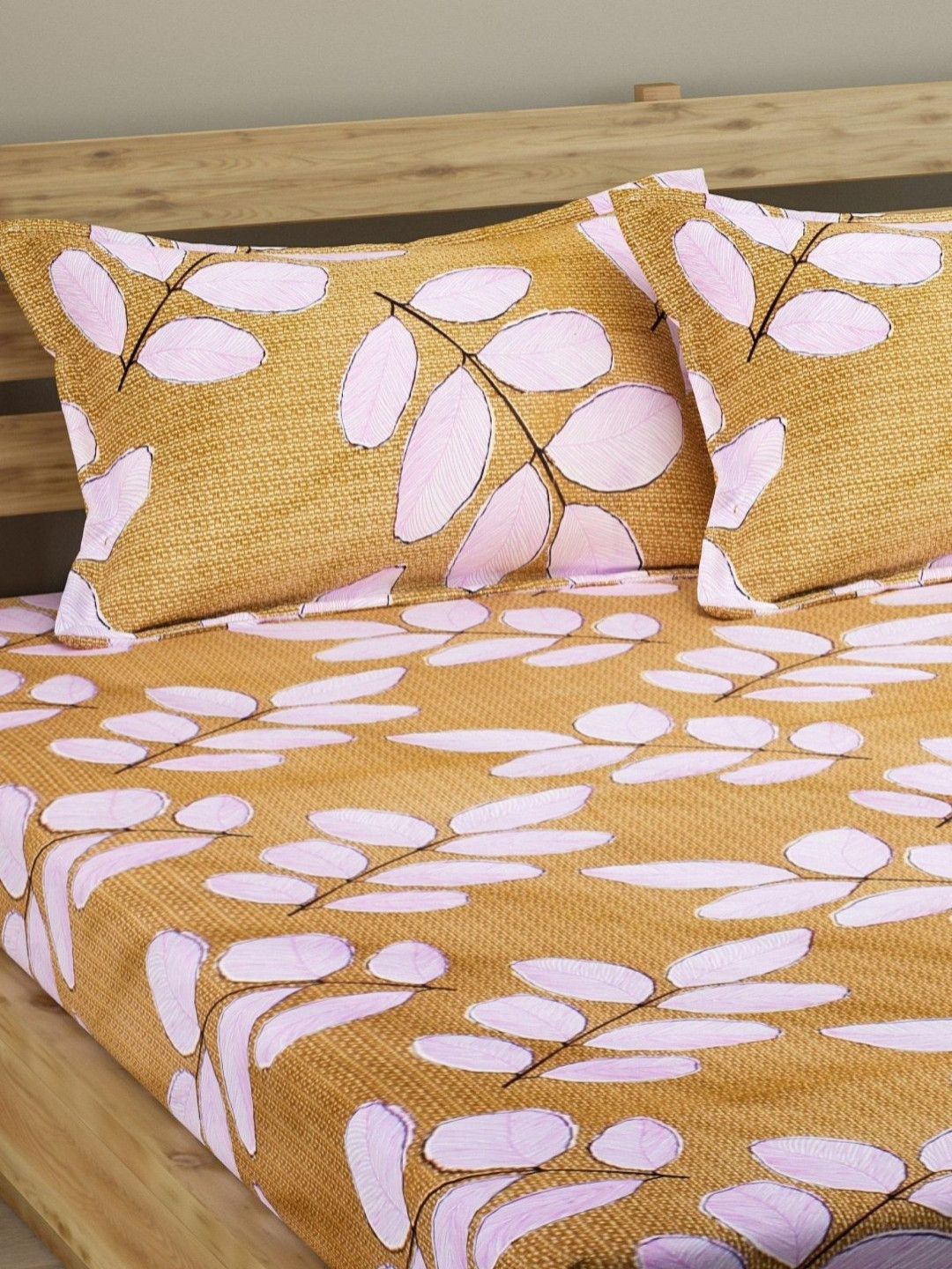 Aura Yellow Floral 160 TC Queen Bedsheet with 2 Pillow Covers