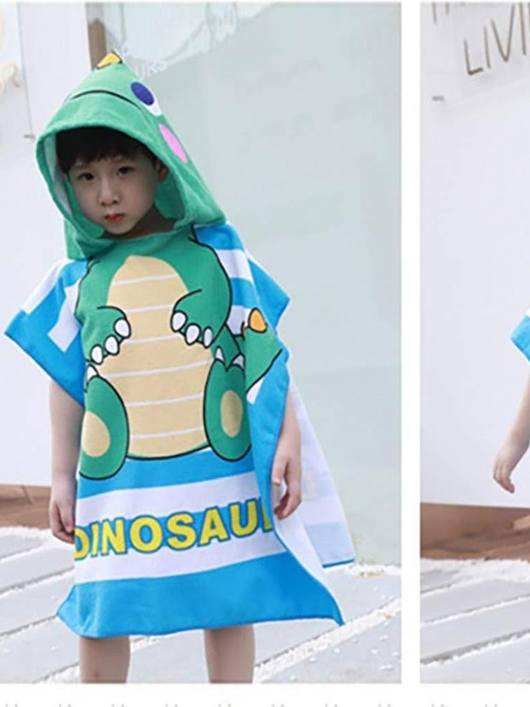 The Little Lookers Kids Blue & Green Printed 210 GSM Cotton Hooded Baby Bath Towel