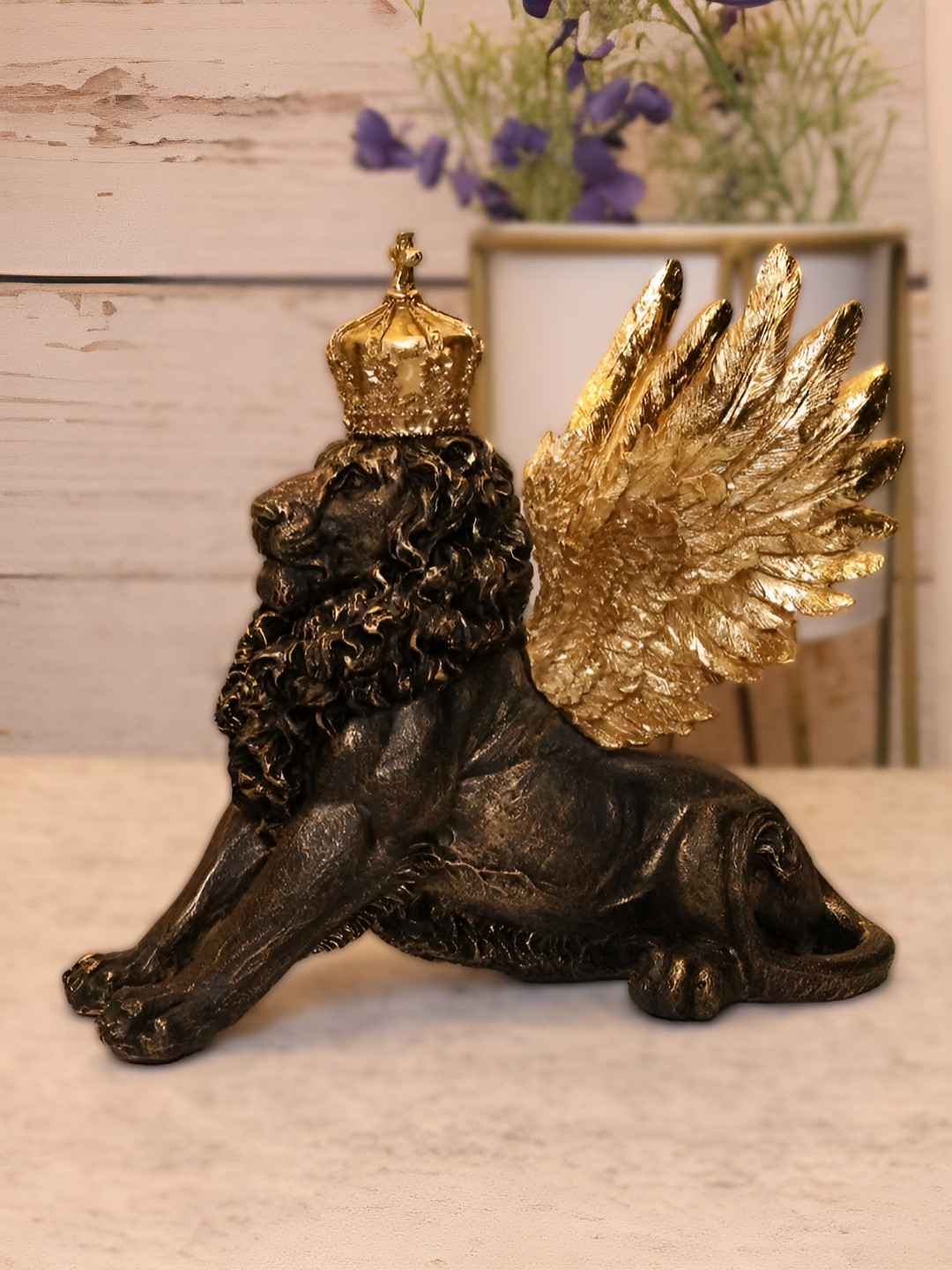 SMOKEY COCKTAIL Winged Lion Spirit Brown Polyresin Natural Living Room Medium Showpiece -