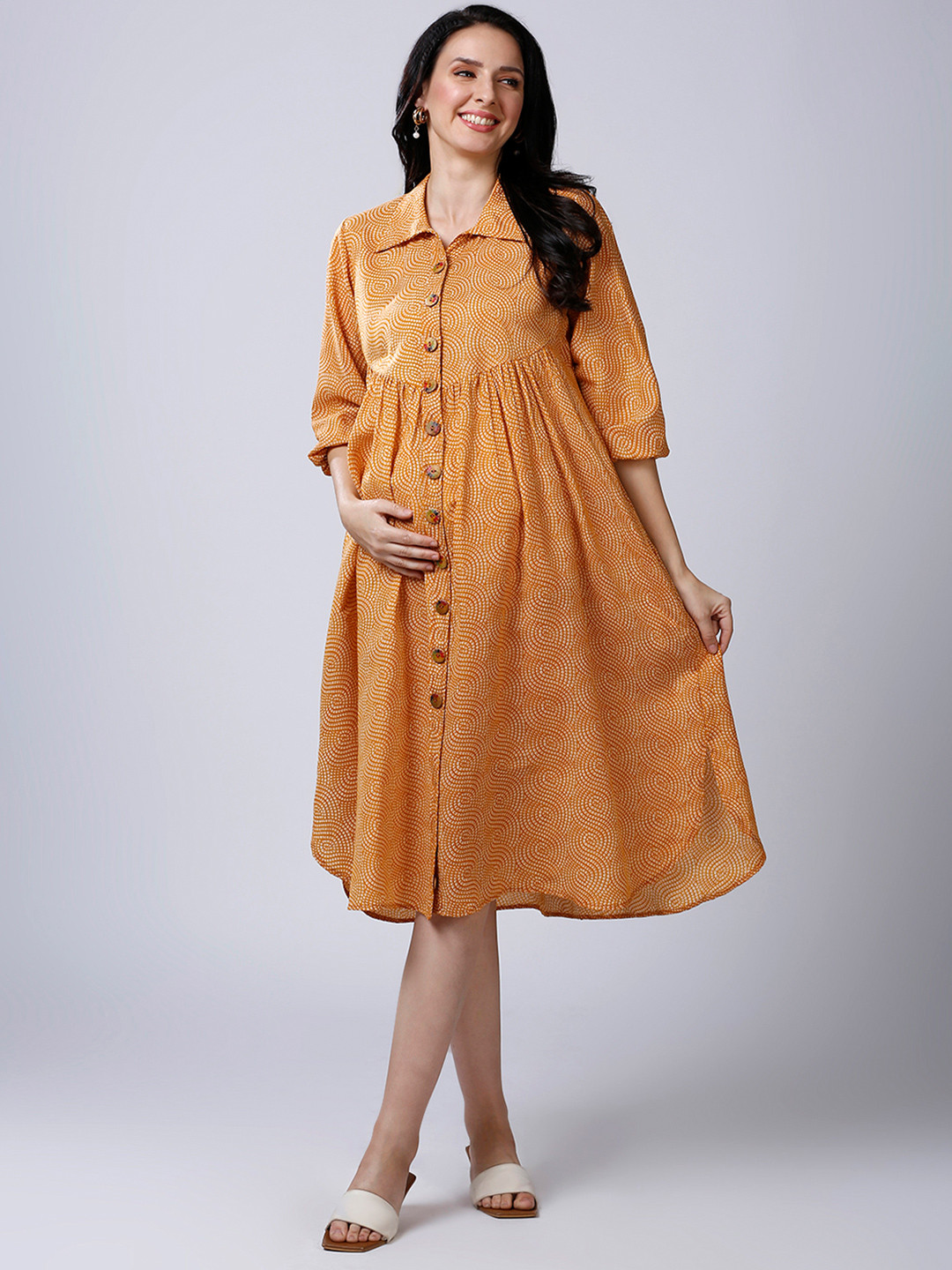 Mom For Sure by Ketki Dalal Ethnic Motifs Printed Cotton Maternity Shirt Dress